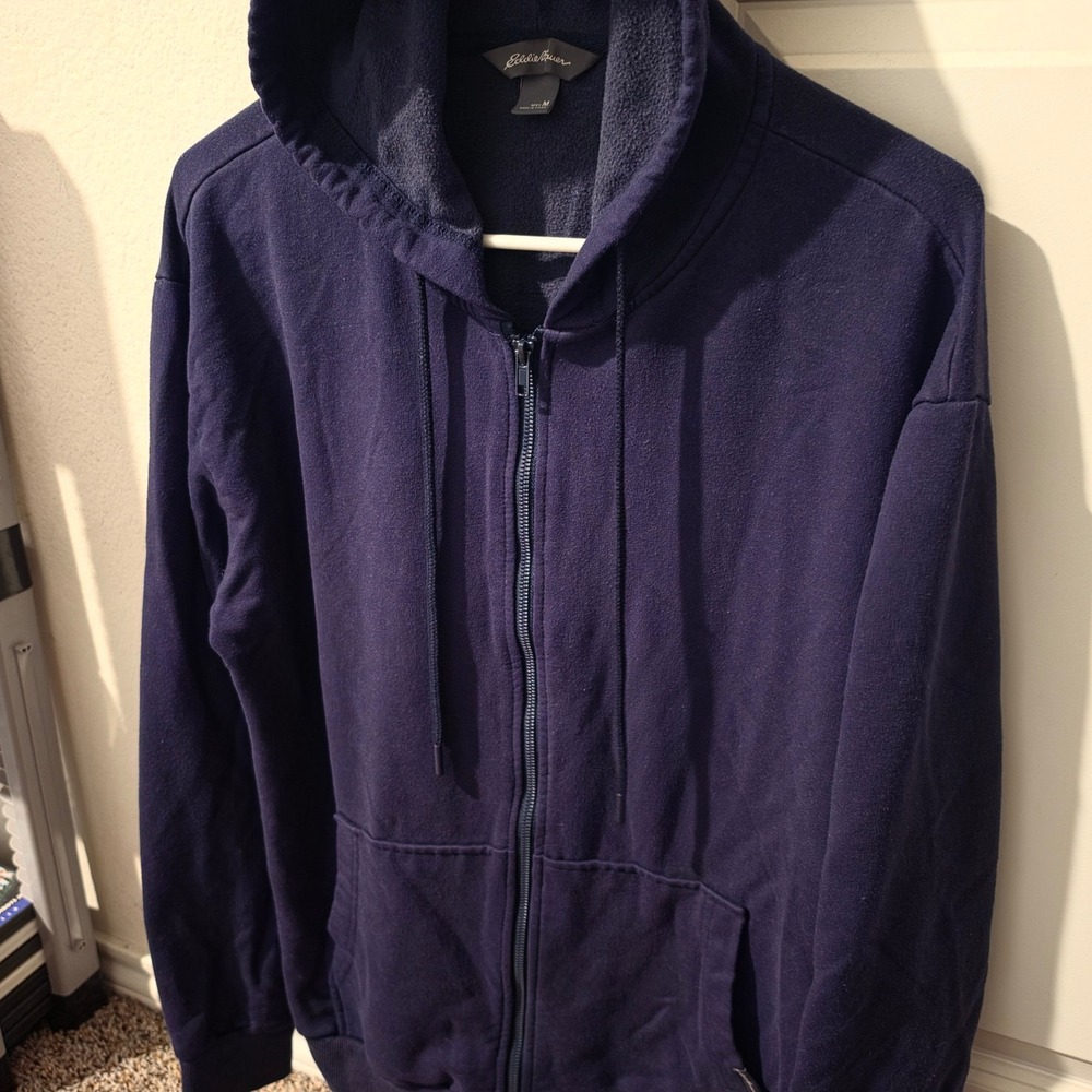 Eddie Bauer Mens Navy Blue Full Zip Fleece Lined Hoodie Sweatshirt Size M
